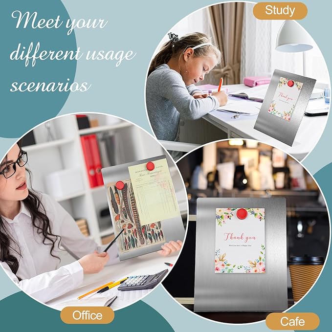 Fainne Silver 2 Pcs Magnetic Bulletin Board with Easel Stand 11 x 8.5 x 2.4 Inches Mini Magnet Metal Tabletop Memo Display Board for Back to School Menu Table Office Supplies