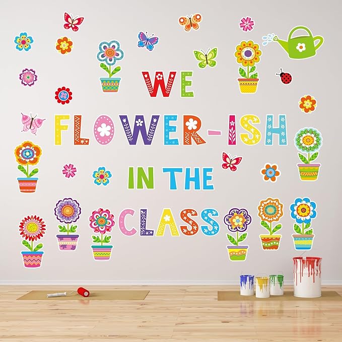 gisgfim Spring Classroom Flower Bulletin Board Decorations Set Spring Floral Cutouts We Flower-ish in The Class Welcome Bulletin Board Boders Decor for School Classroom Chalkboard Wall