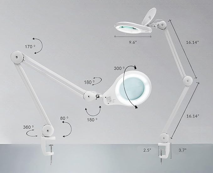Neatfi LED Magnifying Lamp 1,200 Lumens with Clamp – 5” 8-Diopter Glass Lens, Dimmable Task Light | Adjustable Arm | Reading, Sewing & Crafting (White, 8 Diopter)
