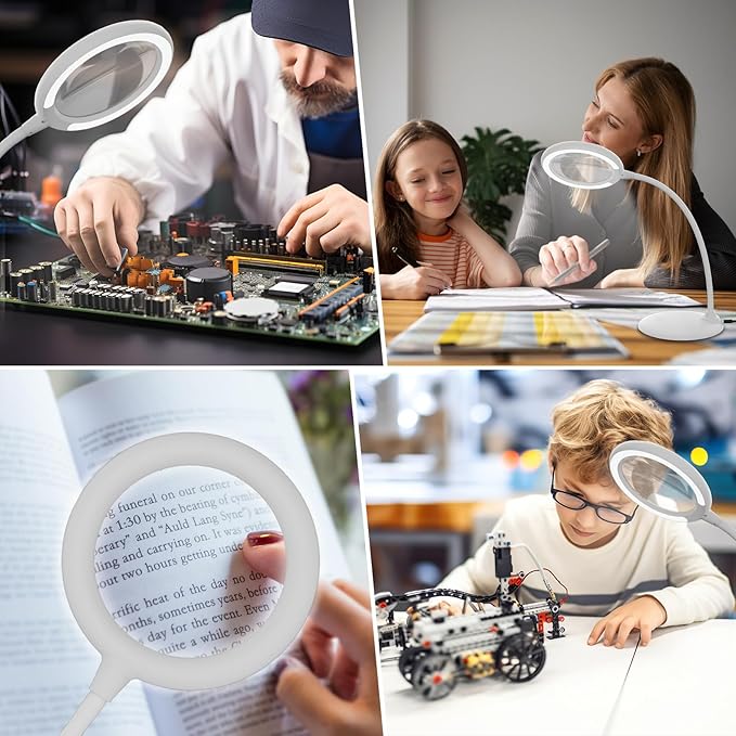 Magnifying Glass with Light and Stand, 5X Magnifying Lamp,Hands Free Desk Magnifying Glass,Desk Magnifiers with Light for Senior, Low Vision, Hobbies, Crafts
