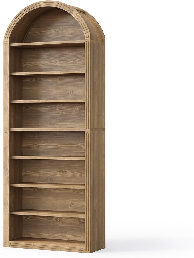 LITTLE TREE 8-Tier Bookcase, 78.7" Tall Bookshelf with Arched Top, Large Freestanding Wooden Open Bookcase Bookshelf, Modern Display Book Shelf for Living Room, Bedroom, Office, Library, Vintage Brown