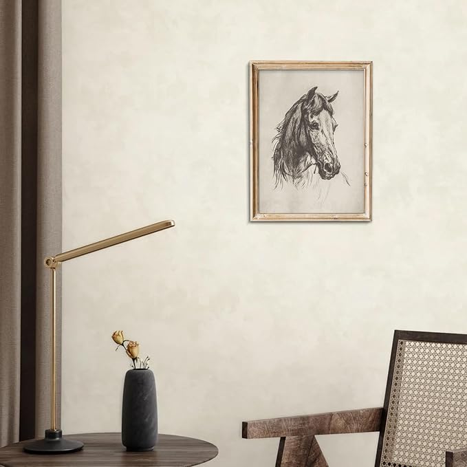 uniro Vintage Horse Etching Sketch Equestrian Retro Wall Art Print Farmhouse Animal Farm Drawing Horse Lover Gift Cottagecore Decor Minimalist Mid Century French Country Room Decor (8" x 10"-UNFRAMED)