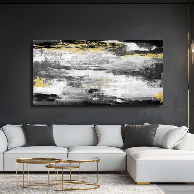 Kureful Gold And Black Wall Art Living Room Decor Canvas Paintings Wall Decorations Large Wall Art for Bedroom Abstract Wall Decor 24”x48”