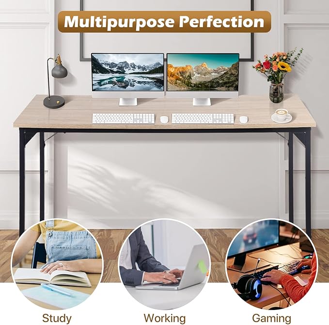 Dkelincs Computer Desk 47” Writing Desk Modern Simple Style Office Desk with Metal Frame for Home Office Easy Assembly,Nature
