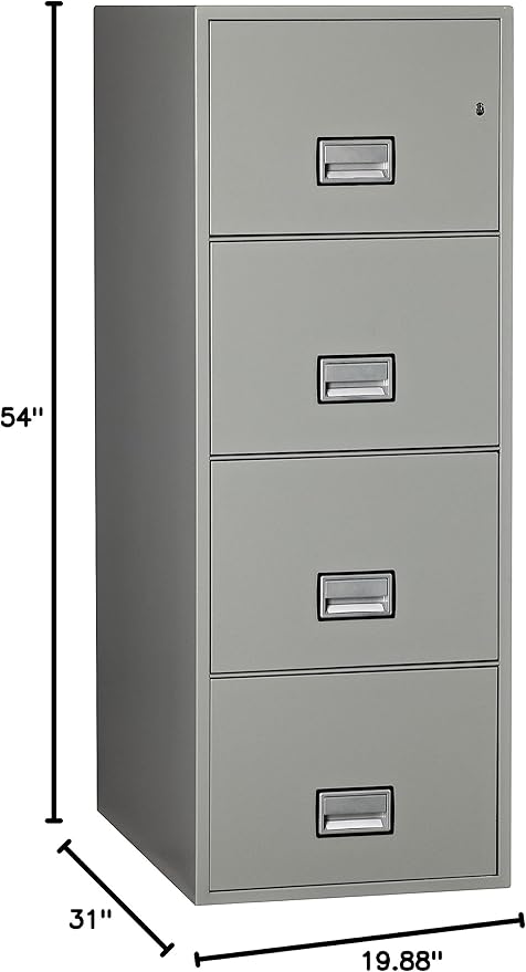 31 inch 4-Drawer Vertical Fireproof File Cabinet – Legal and Letter Size Filing – Key Lock – Water Resistant Seal – Fire and Impact Rated – Light Gray Finish – Model LGL4W31LG