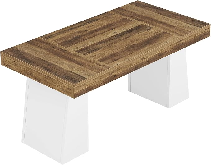 Tribesigns 55 Inches Executive Desk, Mid-Century Modern Home Office Desk, Wood Computer Table Business Workstation Small Conference Table, White & Brown