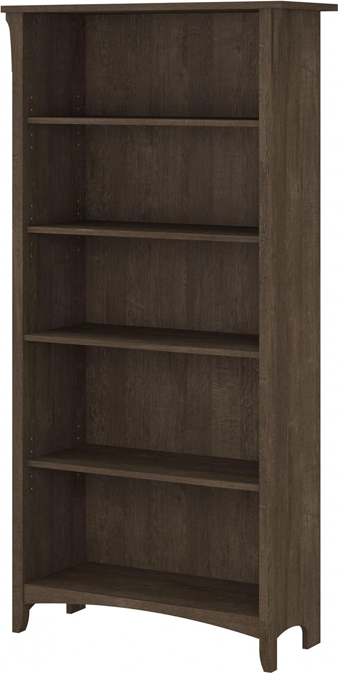 Bush Home Salinas 5 Shelf Bookcase in Ash Brown, Tall Bookshelf, Large Book Shelf for Living Room, Home Office, or Entryway