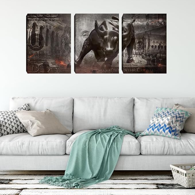 Large Bull Abstract Wall Art Decor Motivational Wall Art Canvas Print Office Decor Inspirational Entrepreneur Quotes Picture Poster Framed Art Paintings Home Decoration - 72" W x 36" H