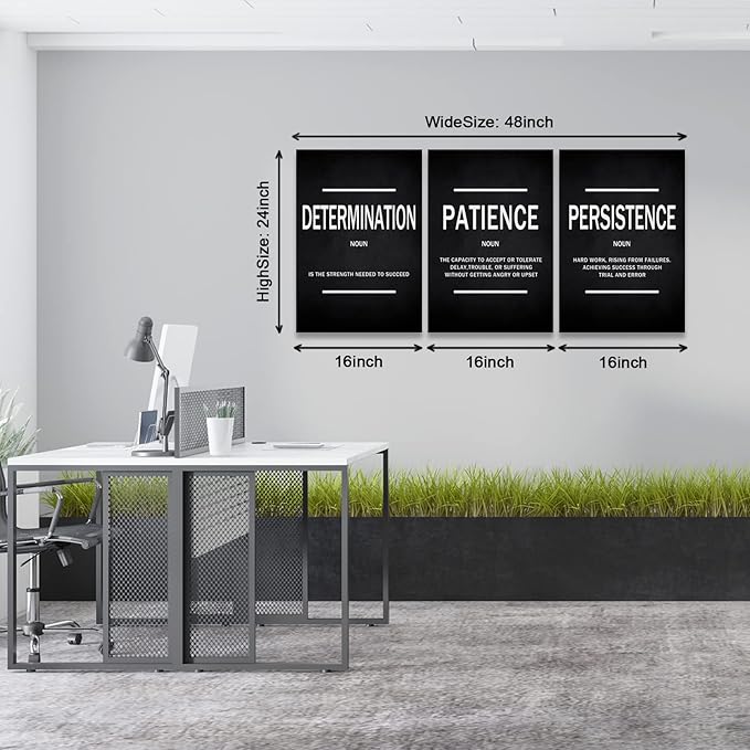 KAWAHONE Inspiration Quotes Wall Art, Motivational Determination Patience Persistence Poster Positive Affirmations Wall Picture for Home Office Bedroom Dorm Gift for Business Leadership Entrepreneur