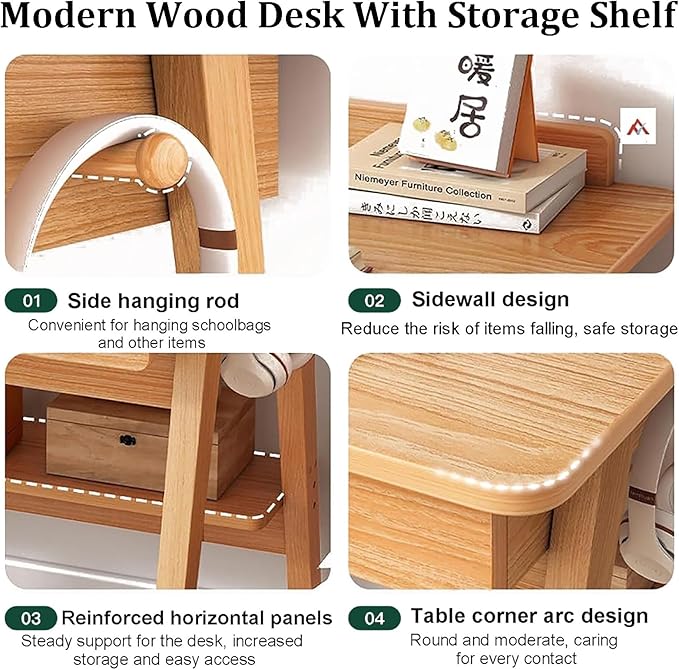 Home Office Writing Desk with Drawers, Modern Wood Table with Storage Shelves & Hooks, Computer Workstation Study Desk Writing Table Simple Zero Assembly Without Chair(24inch/60cm, Walnut)