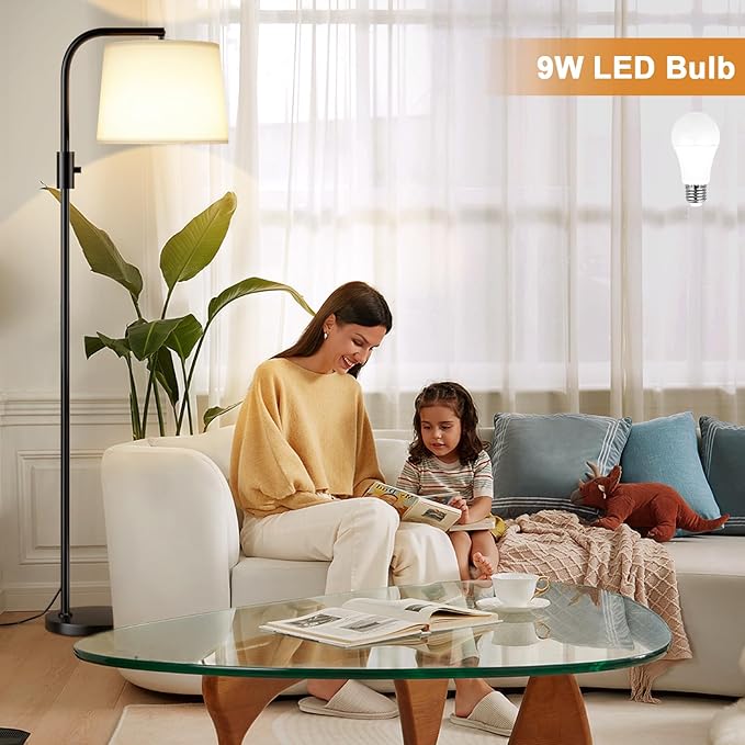 Ambimall ๐
๐ฎ๐ฅ๐ฅ๐ฒ ๐๐ข๐ฆ๐ฆ๐๐๐ฅ๐ Floor Lamp - Floor Lamps with 9W ๐๐๐ Bulb, Standing Lamps for Living Room with Adjust Head, Modern Standing Tall Light Rotary Switch for Office(Black and White)