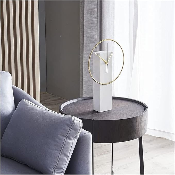 Chic Creative Light Luxury Table Clock, Stable Marble Desk Clock for Home Office Decor, Simple Metal Dial Design Tabletop Clock Shelf Clock (White)