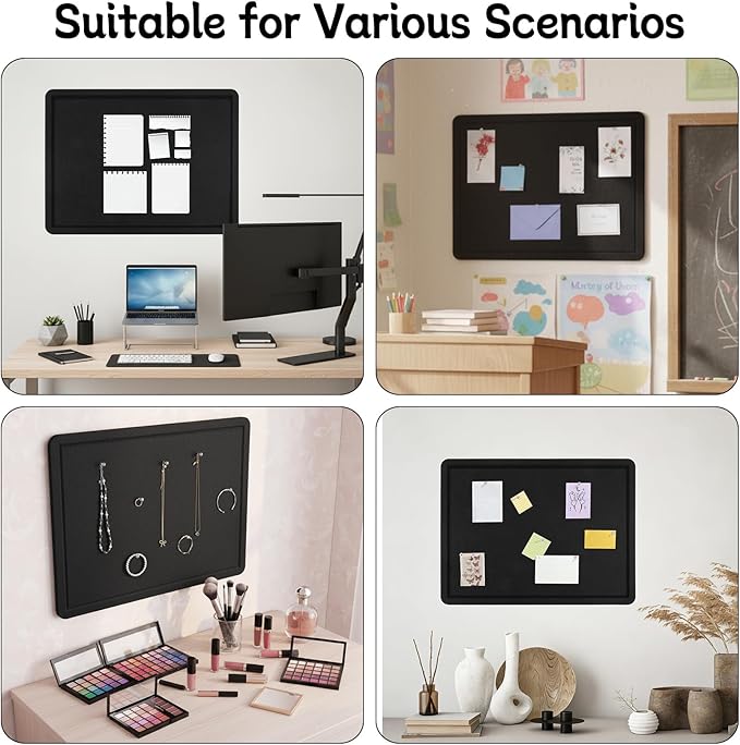 Bulletin Board, 24" x 18" Foldable Cork Board Felt Pin Boards with 35 Pushpins Self-Adhesive Photo Decorative Felt Boards for Walls, Office, School, Classroom, Home, Bedroom - Black
