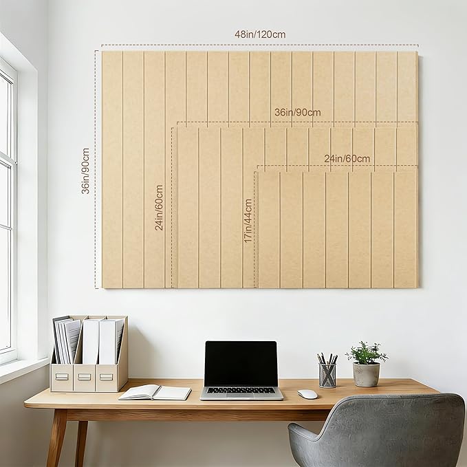 Bulletin Board, 24 x 18 inches Felt Board Decorative Pin Board, 4' x 3' Cork Board Alternative for Wall, Foldable Photo Board with 20 Pushpins - Beige Brown Stripes