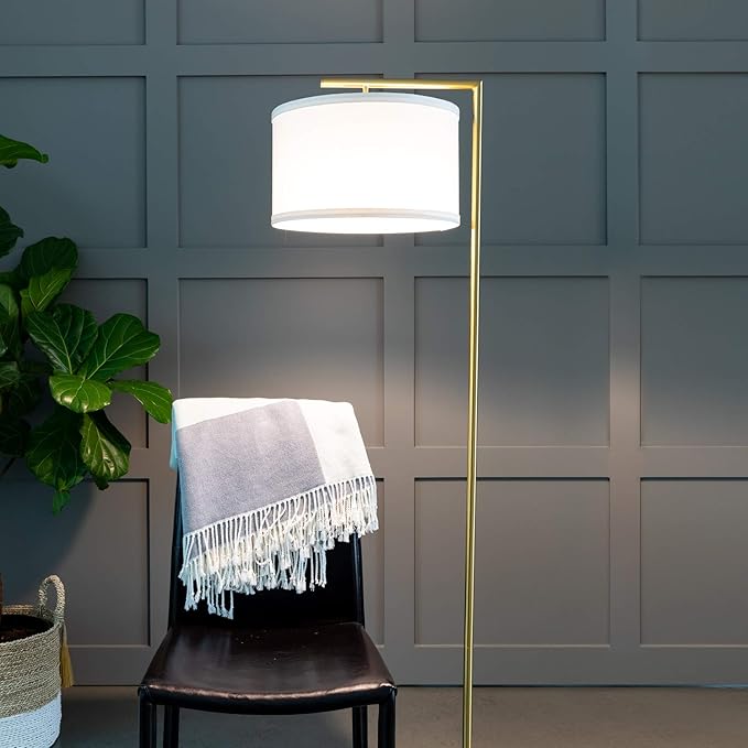 Brightech Montage Modern Floor Lamp - LED Standing Lamp with Adjustable Color Changing Bulbs for Living Rooms & Offices - Tall Corner Bedroom Reading Light for Contemporary Home Decor - Antique Brass