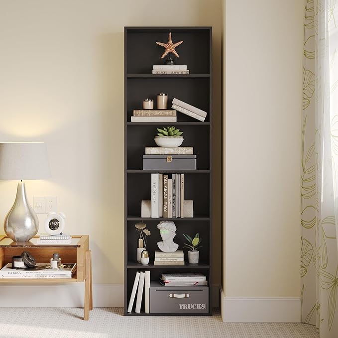 MXV Bookshelf Set of 2, 6 Tier Bookcase, Book Shelf Open Storage Organization, Floor Standing Display Bookshelves and Office Storage Stand for Living Room, Home Office, Dinning Room, Black
