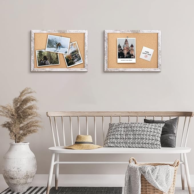 Cork Board Bulletin Board, 14.2x10.2 inches Decorative Hanging Framed Cork Boards for Walls, Pin Board Vision Board for School Home Office, Bulletin Board with White Wood Frame (2636,WH,1pc)
