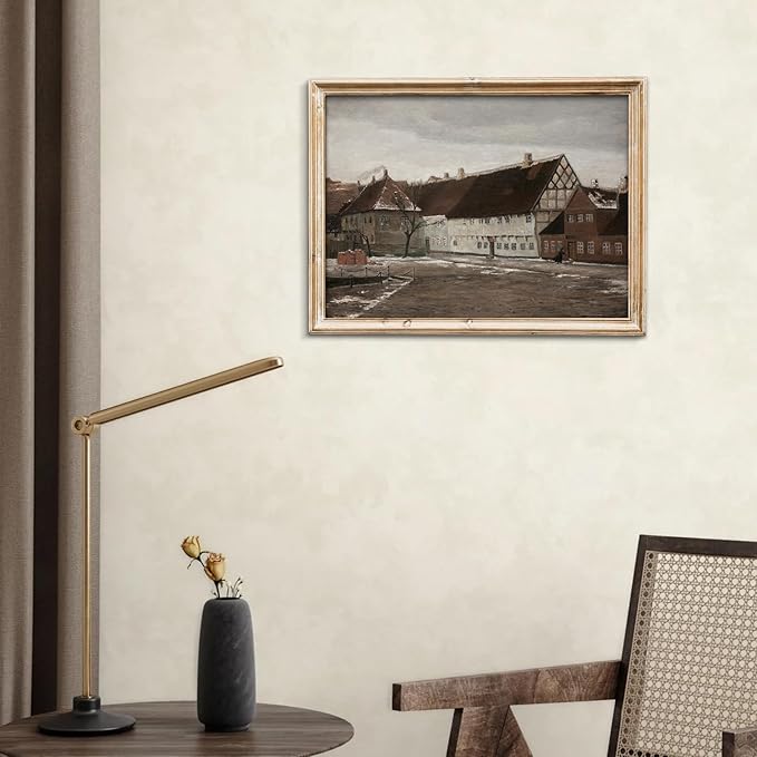 uniro Vintage Canvas Wall Art Prints - Winter Village Landscape Wall Art Decor Rustic Farmhouse Wall Decor - Retro Cabin Oil Painting Art Work Prints Farmhouse Aesthetic Pictures for Bedroom Bathroom Living Room Office Decor (8" x 10"-UNFRAMED)