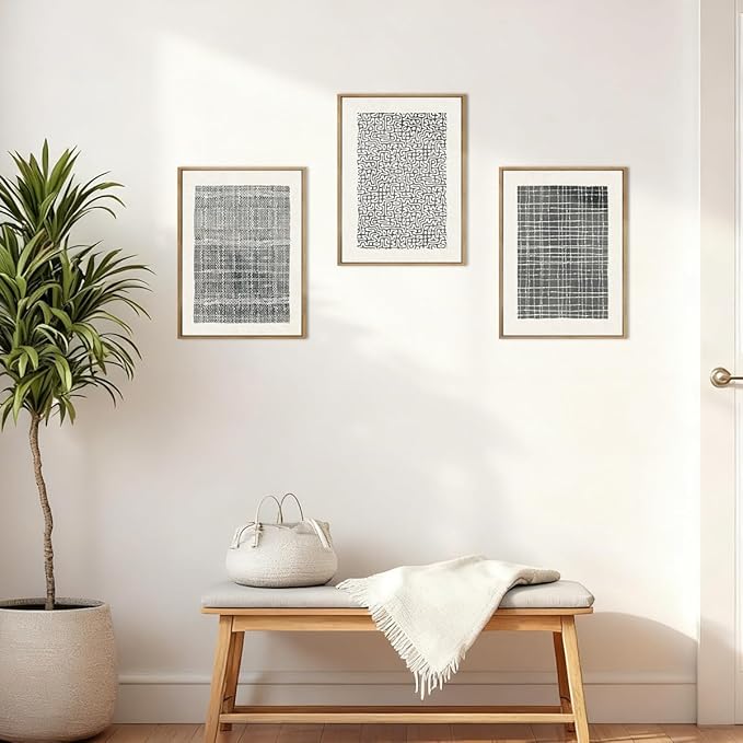 BINCUE Abstract Geometric Line Wall Art Minimalist Artwork Modern Neutral Wall Decor for Living Room Bedroom Office Bathroom 12x16 Inch Set of 3
