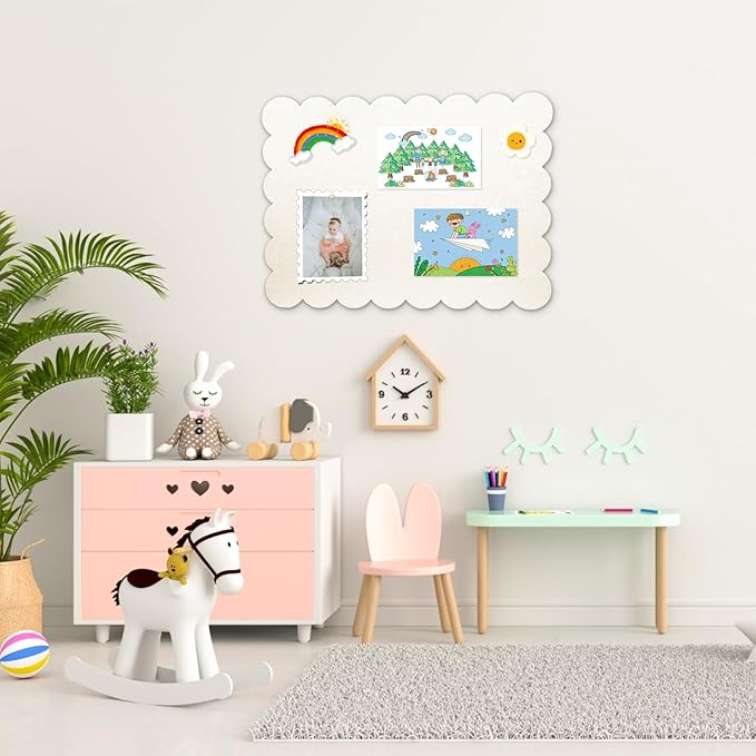 Scalloped Felt Bulletin Board, Self-Adhesive Cork Board Alternative, 31 x 24 Inches Foldable Bulletin Boards for Wall, Decorative Pin Board Vision Board for Home Office School (Beige,6080)