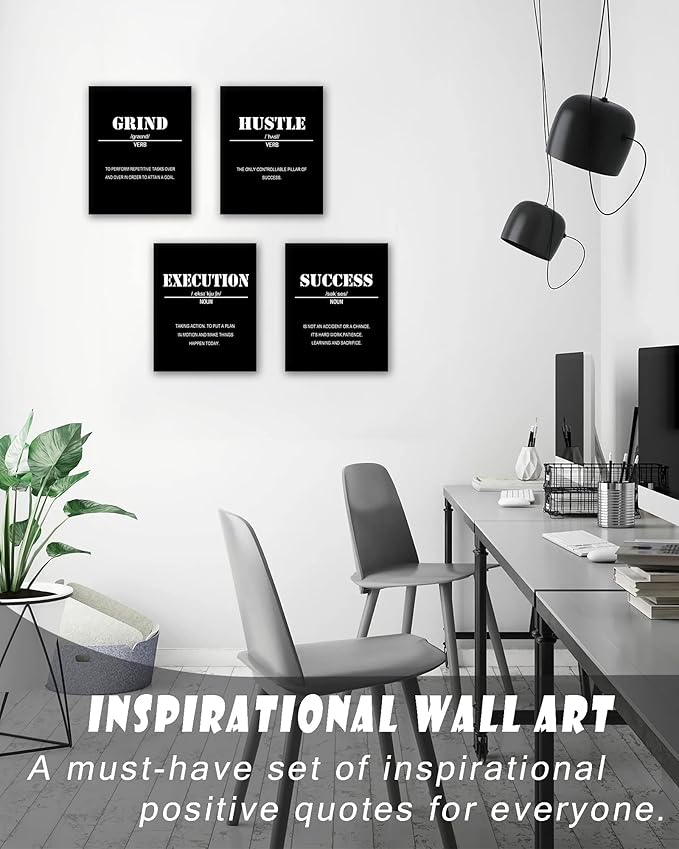 Inspirational Office Canvas Wall Art Framed,Motivational Wall Decor for Office,Inspirational Quotes Wall Art for Living Room,Sayings for Wall Decor,8” x10” x4 PCS (FRAMED)