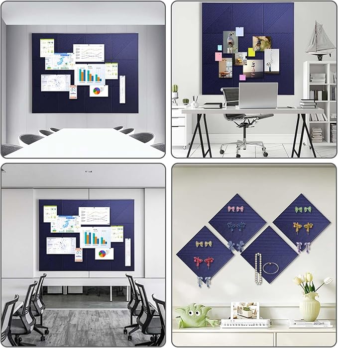 Large Cork Board for Walls 48"x 36", 12 Pack Felt Wall Tiles with Safe Removable Adhesive Tabs, Cork Board for Office,Pinboard Bulletin Board - Navy Blue