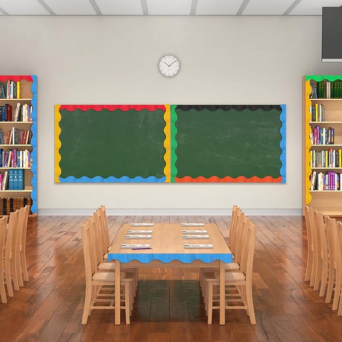 Harloon 6 Pcs 300ft Bulletin Board Borders Bulk Classroom Scalloped Borders Poster Cork Bulletin Board Trim Decor for 100 Day of School Teacher Students Supplies, 6 Colors