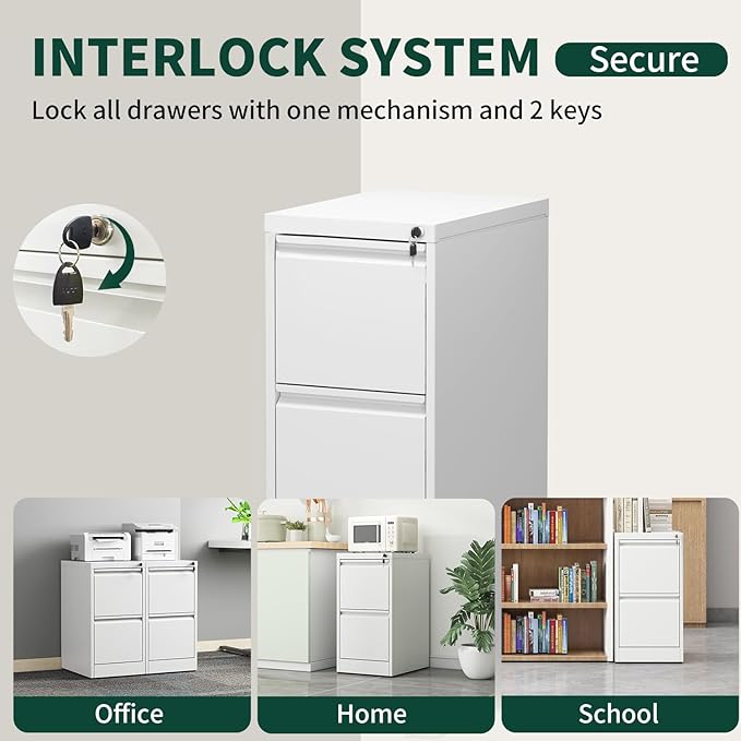 3 Drawer File Cabinet with Lock, Metal Vertical File Cabinets for Home Office, Office Furniture for Organization Hanging Legal/Letter/A4, Office File Cabinet Storage Cabinet, Require Assembly, White