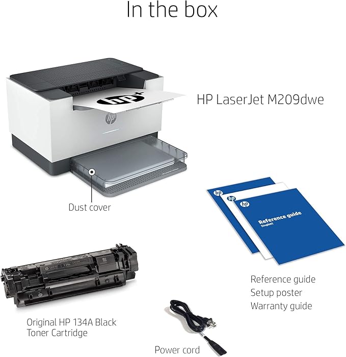 HP LaserJet M209dwe Wireless Monochrome Black & White Printer, Dual-Band WiFi, Bluetooth, Best for Small Business and Home Offices, Compatible with HP Smart App, 6 Months Free Toner with HP+ (Renewed)
