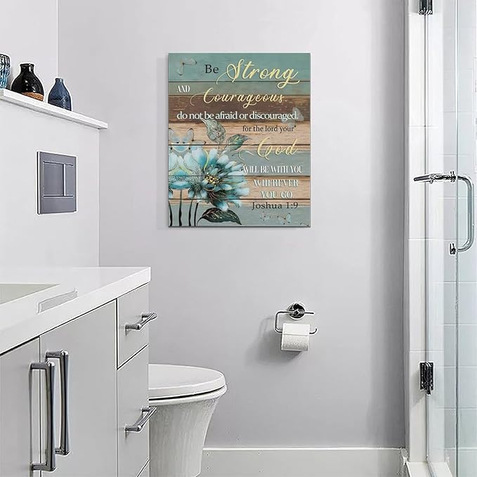Christian Wall Art Bible Verse Floral Pictures Wall Decor Religious Scripture Flower Canvas Painting Modern Home Decoration Artwork for Bathroom Bedroom Living Room Office Framed 16"x20"