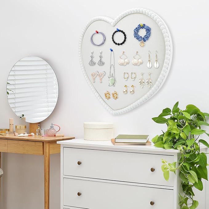 Large Heart-Shaped Linen Cork Bulletin Board with White Wood Frame, 24x19 Inch Decorative Memo & Photo Pin Board, Cute Vision Board for Home Office, Bedroom or Valentines Day Gifts Wall Decor