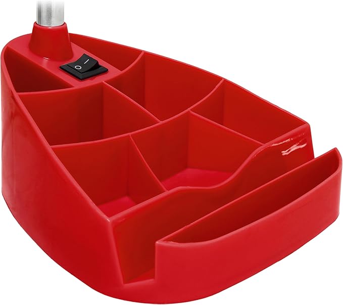 Simple Designs LD1002-RED Gooseneck Organizer Desk Lamp with iPad Tablet Stand Book Holder, Red