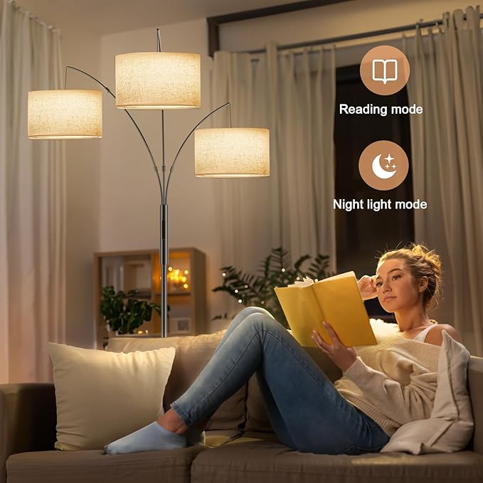36W Corner Floor Lamp Dimmable - 3 Lights Arc Floor Lamps Standing Lamp with Remote & Touch Control, Tall Lamp for Living Room Corner, Bedroom, Office