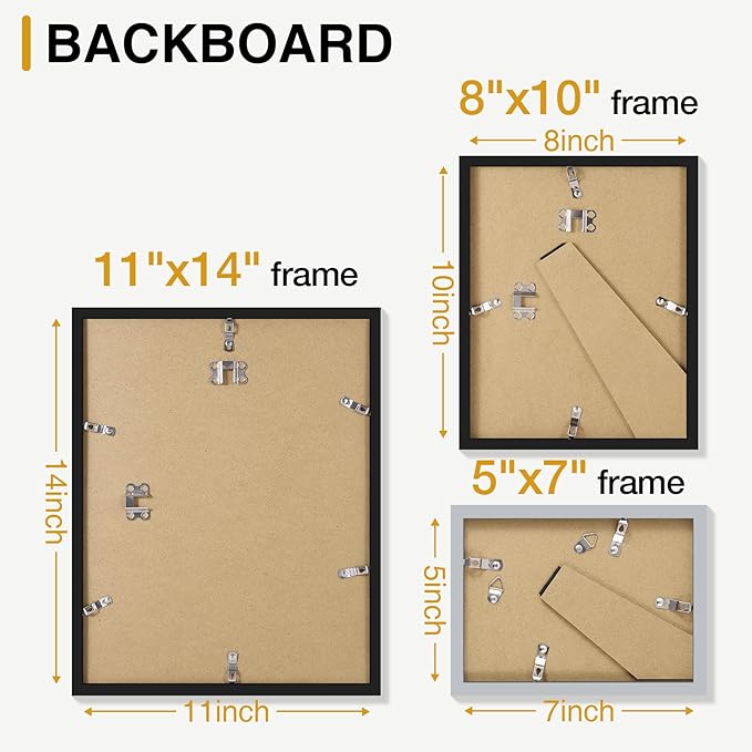 decorUhome Assorted Picture Frames Collage Wall Decor for Photo Gallery Display Set of 7 Including One 11x14 / Two 8x10 / Four 5x7 for Family Wall Decor, Black/Brown/Grey, 7 Pack