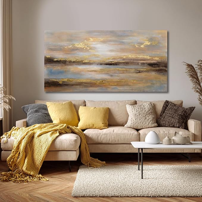 NBAODAN Abstract Wall Art for Living Room Gold and Orange Wall Decor for Living Room Large Neutral Art Pictures Modern Artwork 29x58 Inch Bedroom Dining Room Decorations