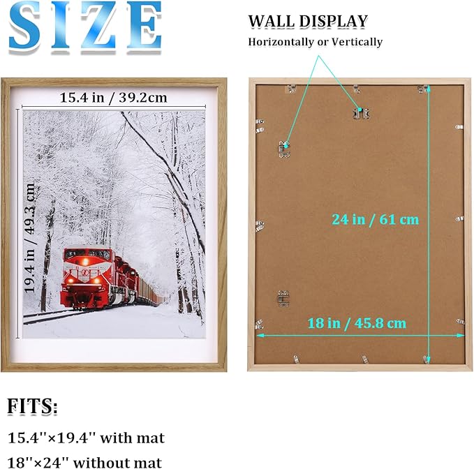 Egofine 18x24 Poster Frame Set of 2 Solid Wood Frame with Plexiglass Matted for 16x20 for Wall Mounting Hanging Picture Frame Vertically or Horizontally, Carbonization