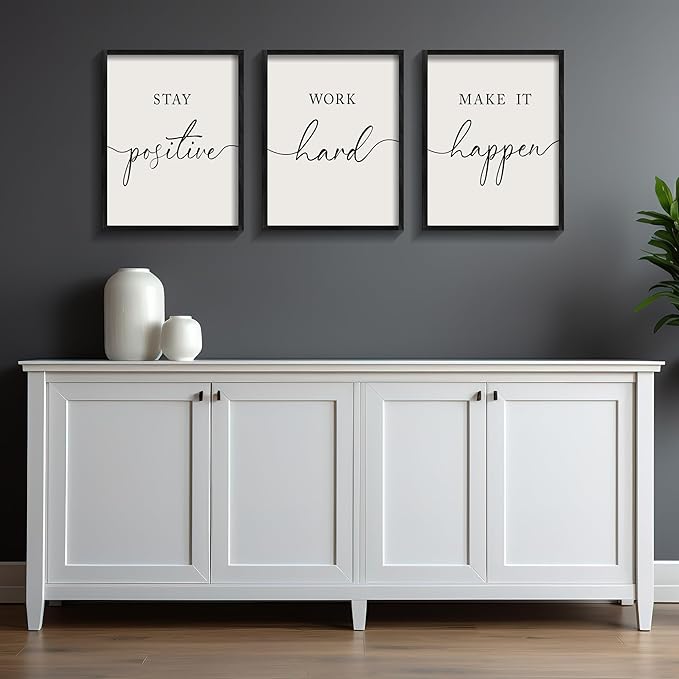 Heiple Motivational Wall Art 11"x14" Framed Wooden Inspirational Office Wall Decor for Men Picture Poster Positive Work Hard Quote Wall Decor for Home Office Bedroom (Black, 11”x14”)