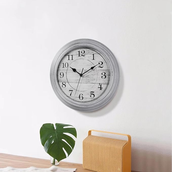 HYLANDA Wall Clock, 12 Inch Kitchen Decorative Wall Clock, Silent Wall Cocks Battery Operated Non Ticking with Large Numbers Easy to Read for Home Bathroom Office(Grey)