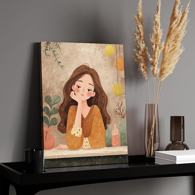 Wall Art Framed Canvas Whispering Desk Painting Ready to Hang Abstract Artwork for Bedroom Living Room Office Wall Decor Modern Home Interior Unique Design Print