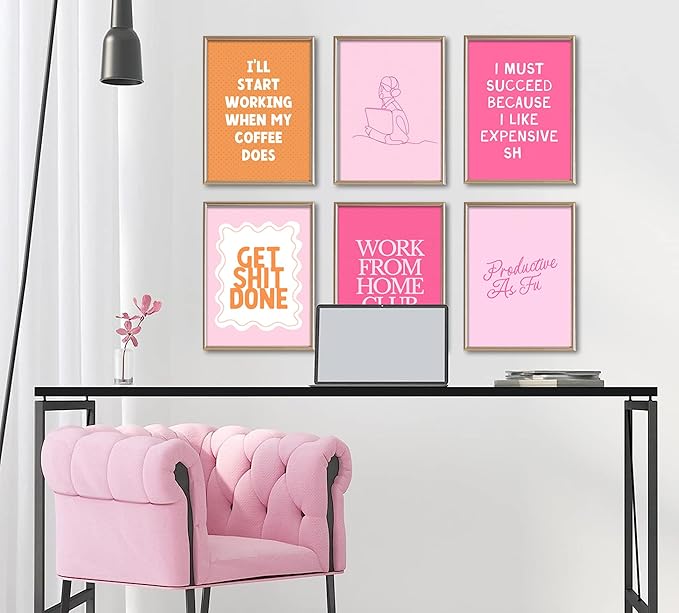 Motivational Wall Art for Women - 6 Pcs Set Pink Aesthetic 8"x10" Poster Prints - Home Office Inspirational Wall Decor Pictures - Positive Mindset Affirmations Quotes Artwork for Bedroom(unframed)