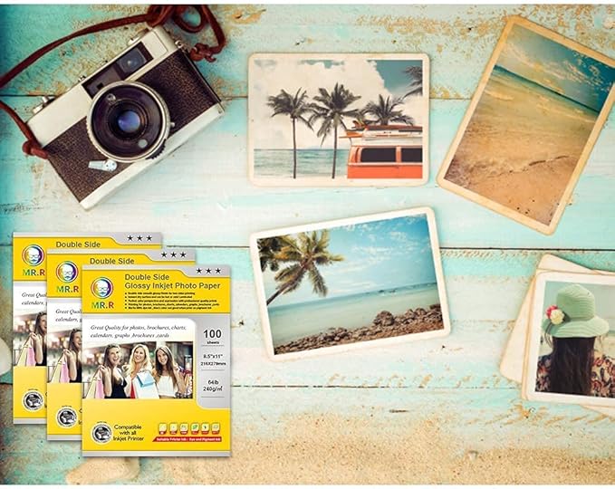 MR.R Double Side Glossy Inkjet Photo Paper,8.5"x11" (letter size) x100 Sheets,64lb-240gsm