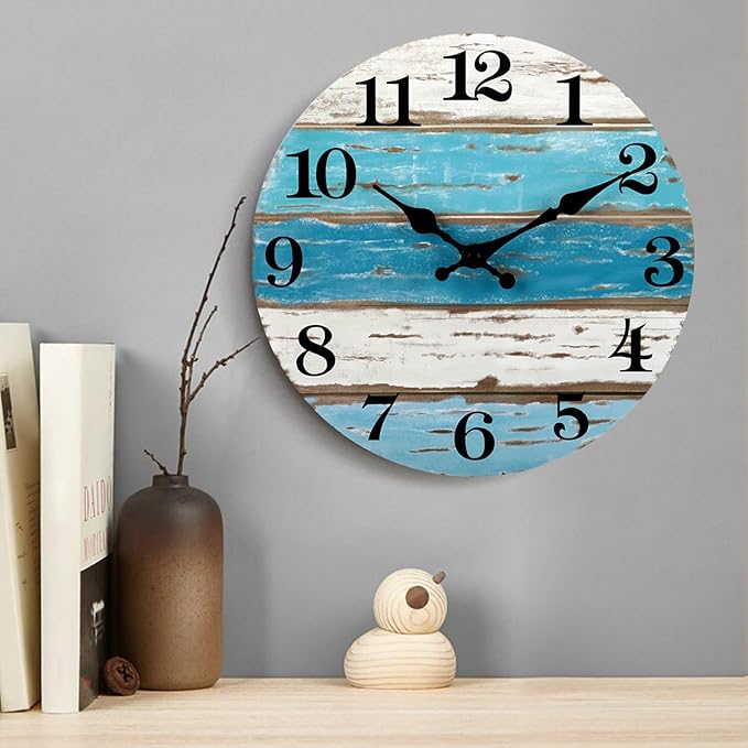 CHYLIN 16 Inch Wall Clock, Large Clocks for Patio, Pool Beach House Decor Tropical Clocks for Walls, Nautical Coastal Themed Blue Clock for Lake House, Bathroom, Living Room, Kitchen (16")