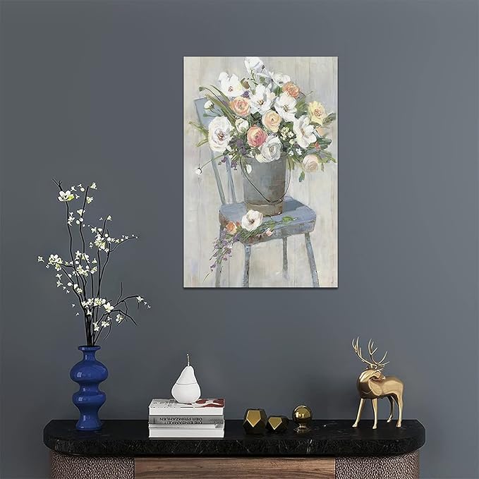 yerretin Farmhouse Flower Wall Art Country Floral Pictures Wall Decor Rustic Canvas Paintings Modern Artwork Home Decorations for Bathroom Bedroom Living Room Framed 16"x24"