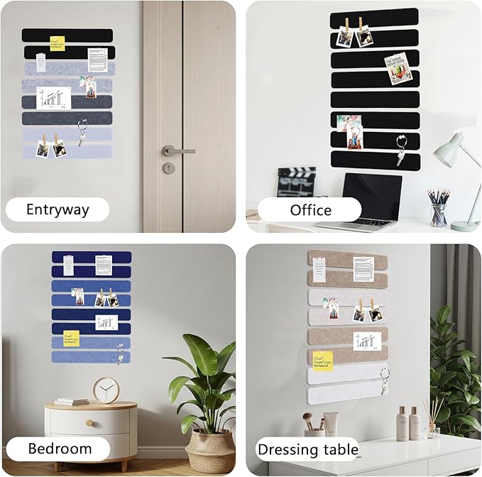Vuzvuv 8 pcs Bulletin Board Bar Strips No Adhesive Backing with Glue Points ,Self Adhesive Cork Board for Wall,Felt Pin Board for School,Office Decor(Black)