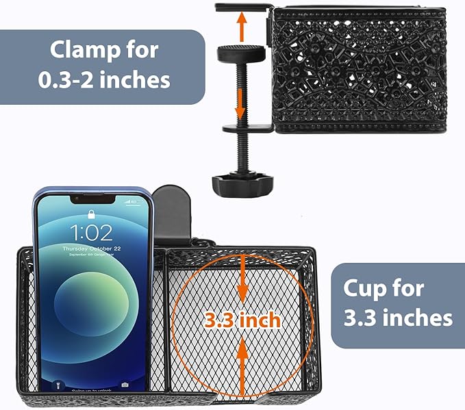 Desk Organizer Clip on Desk Cup Holder Pencil Holder for Desk Storage Beverages Phone Holder Desk Organizer and Accessories Office School Home