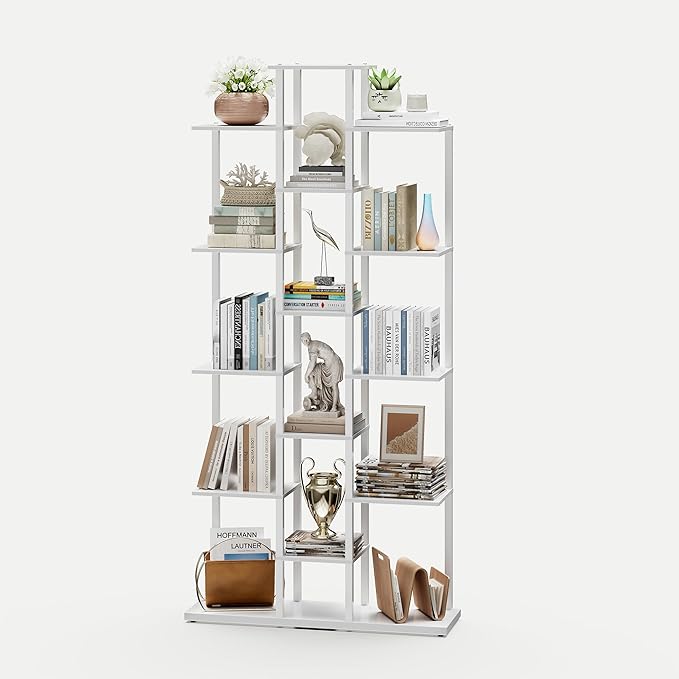 5-Tier Small Space Bookshelf,Sturdy Compact Bookcase for Study Room/Bedroom,Easy Assembly Wooden Storage Shelf(7.8” D,White)