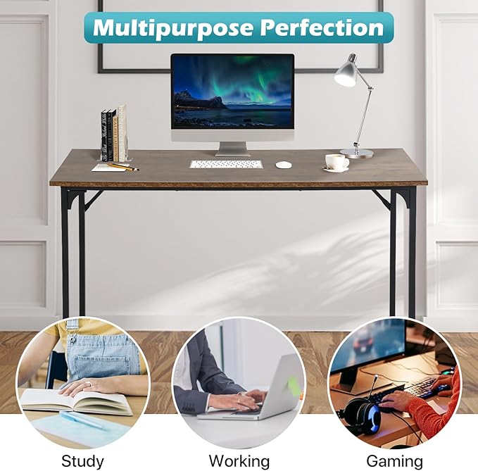 Dkelincs 40 Inch Small Computer Desk Home Office Desk Writing Desk Modern Simple Style Study Work Table with Metal Frame, Easy Assembly, Adjustable Feet, Water-Resistant, Scratchproof Surface, Vintage