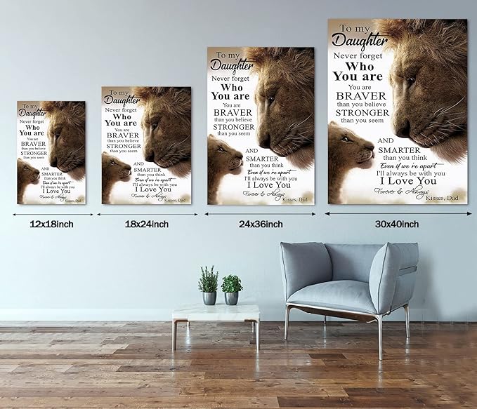 Large Size 1 Big Panel Father's Love Themed Wall Art for Home Wall To My Daughter Poster Lion Father and Daughter Artwork Inspiring Artwork Gift Choice for Kids Framed Ready to Hang-28 inch x 44 inch