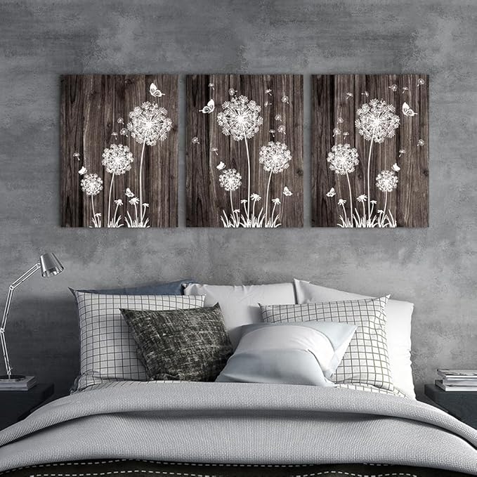 Lapremoly Canvas Wall Art for Living Room Wall Decor for Bedroom Vintage Dandelion Paintings Modern Office Wall Decor 3 Piece Framed Canvas Art Prints Ready to Hang Pictures Room Home Decorations