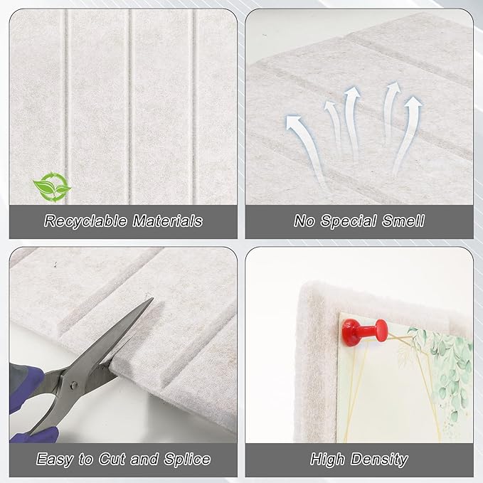 Felt Bulletin Board Tiles 36" x 24", 6-Pack Cork Board for Office, Pin Board with 30 Pushpins Cork Boards for Office Decor Walls Organizer, 40 Adhesive Tabs Included - Oatmeal